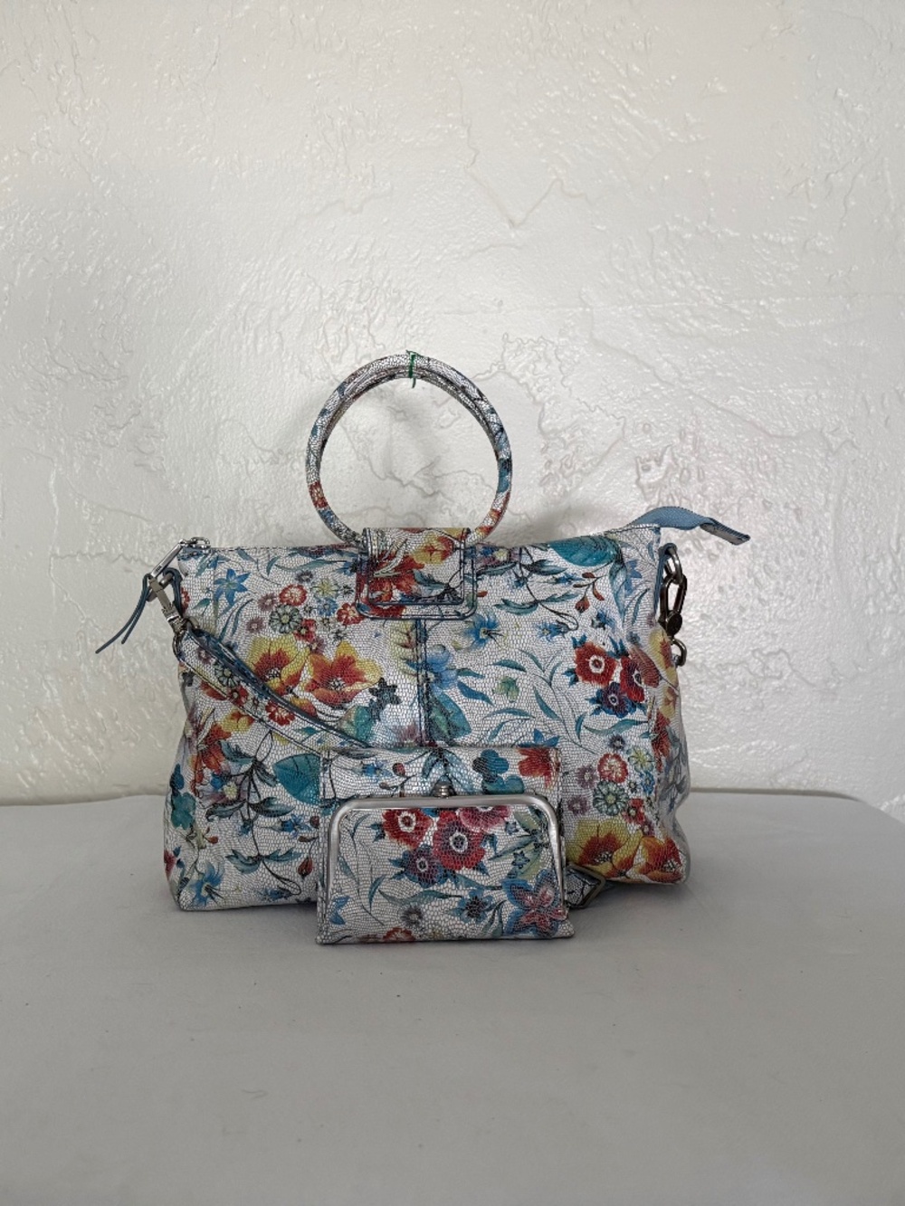 HOBO Sheila Floral Leather Satchel Crossbody + Matching Wallet
